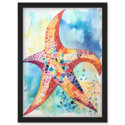 Artery8 Abstract Mosaic Starfish Folk Art Artwork Framed Wall Art Print A4 in Black - thumbnail 1