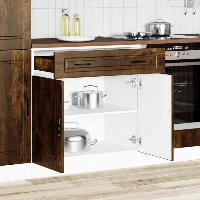 Berkfield Home Kitchen Base Cabinet¬†Porto Smoked Oak Engineered Wood in Brown - image 1