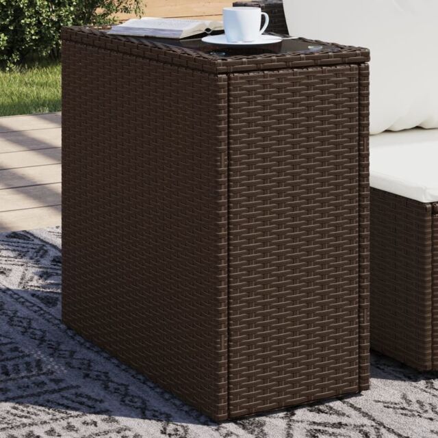 Berkfield Home Garden Side Table with Glass Top Brown 58x27.5x55 cm Poly Rattan - image 1