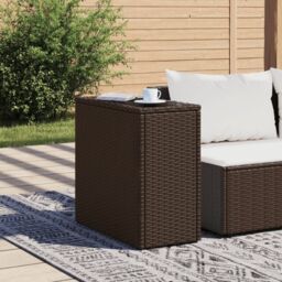 Berkfield Home Garden Side Table with Glass Top Brown 58x27.5x55 cm Poly Rattan - thumbnail 3