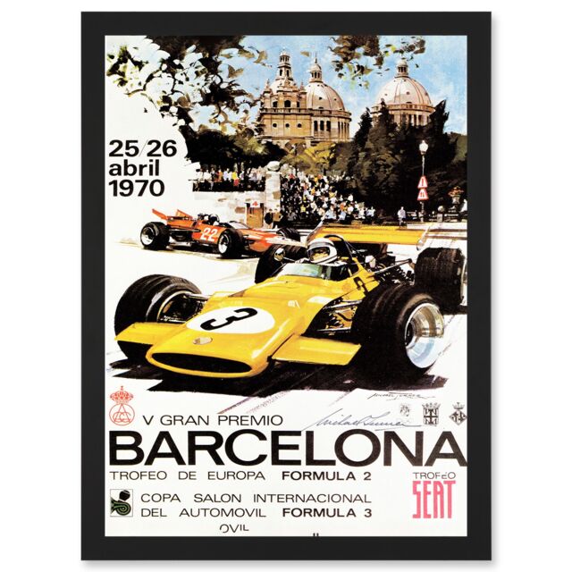 Artery8 Sport Advert Motor Race Barcelona Spain Formula Gran Premio A4 Artwork Framed Wall Art Print in Black - image 1
