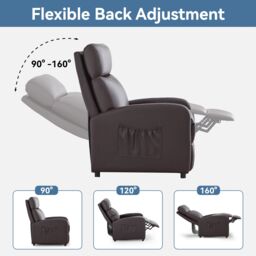 MCC Direct CozyWell Faux Leather Brown Reclining Arm Chair in Dark Brown - thumbnail 2