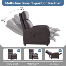 MCC Direct CozyWell Faux Leather Brown Reclining Arm Chair in Dark Brown - thumbnail 5
