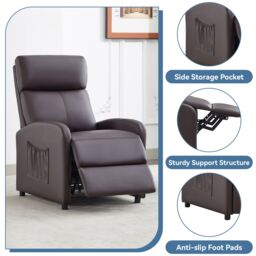 MCC Direct CozyWell Faux Leather Brown Reclining Arm Chair in Dark Brown - thumbnail 4