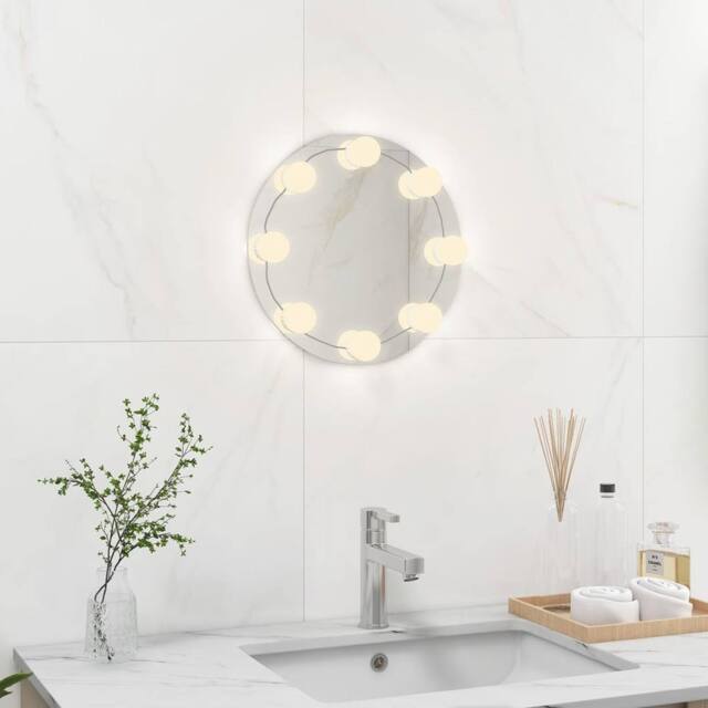 Berkfield Home Wall Frameless Mirror with LED Lights Round Glass in Silver - image 1