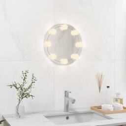 Berkfield Home Wall Frameless Mirror with LED Lights Round Glass in Silver - thumbnail 1