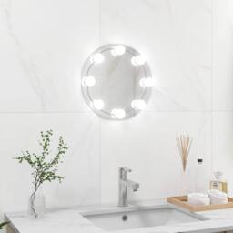 Berkfield Home Wall Frameless Mirror with LED Lights Round Glass in Silver - thumbnail 3