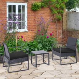 Matteo Grey Rattan Bistro Set - 2 Seater Outdoor Furniture with Cushions - thumbnail 2