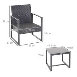 Matteo Grey Rattan Bistro Set - 2 Seater Outdoor Furniture with Cushions - thumbnail 9