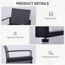 Matteo Grey Rattan Bistro Set - 2 Seater Outdoor Furniture with Cushions - thumbnail 6