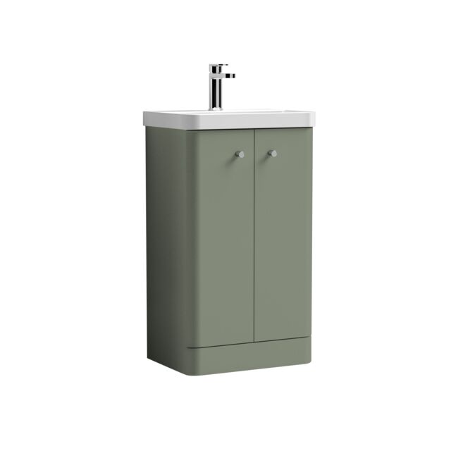 Balterley Modern Bathroom Floor 2 Door Vanity Unit Basin, Satin Green, 505mm in Green - image 1