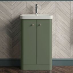 Balterley Modern Bathroom Floor 2 Door Vanity Unit Basin, Satin Green, 505mm in Green - thumbnail 8