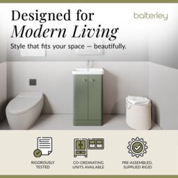 Balterley Modern Bathroom Floor 2 Door Vanity Unit Basin, Satin Green, 505mm in Green - thumbnail 3
