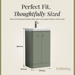 Balterley Modern Bathroom Floor 2 Door Vanity Unit Basin, Satin Green, 505mm in Green - thumbnail 5