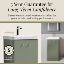 Balterley Modern Bathroom Floor 2 Door Vanity Unit Basin, Satin Green, 505mm in Green - thumbnail 4
