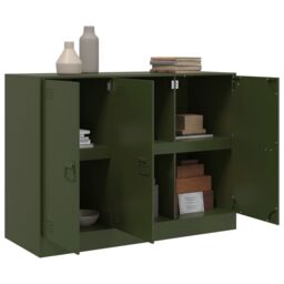 Berkfield Home Sideboard Olive Green 99x39x73 cm Steel - Size: 99 x 39 x 73 cm - thumbnail 5