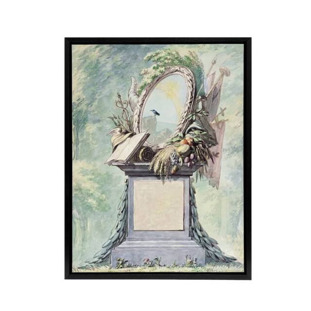 "Artery8 18th Century Monument Design Watercolour Schouman Framed Canvas Art in Green - Size: W12"" x H16""" - image 1
