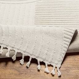 Livabliss Nora-Geometric Grey Ivory High Pile Fringe Living Dining Bedroom Rug - Size: 80 cm x 220 cm - thumbnail 4