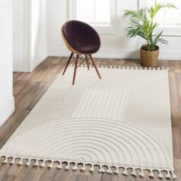 Livabliss Nora-Geometric Grey Ivory High Pile Fringe Living Dining Bedroom Rug - Size: 80 cm x 220 cm - thumbnail 7