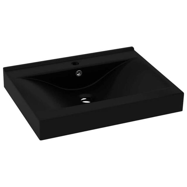 Berkfield Home Luxury Basin with Faucet Hole Matt Black 60x46 cm Ceramic - image 1