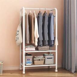 KORVIXA 2 Tier Metal Rolling Clothing Garment Rack in White