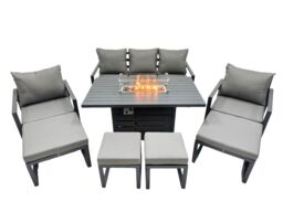 Fimous 9 Seat Aluminium 3 Seat Sofa Gas Fire Pit Table Sets with 4 Stools in Dark Grey - thumbnail 1