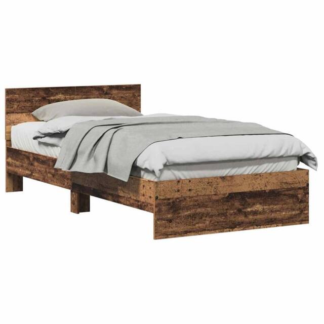Berkfield Home Classic Bed Frame with Headboard Old Wood 100 x 200 cm Solid Pine wood in Brown - image 1