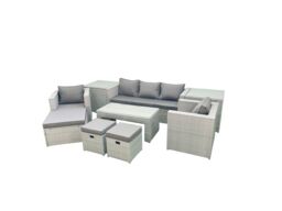 Fimous Rattan Garden Furniture Set 8 Seater Outdoor Garden Sofa Oblong Coffee Table Set with 2 Chairs 3 Stools 2 Side Tables Light Grey Mixed - thumbnail 2