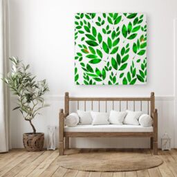 Warren Reed - Designer Watercolor Abstract Leaves Canvas in Green - Size: w40 inch x h40 inch - thumbnail 3