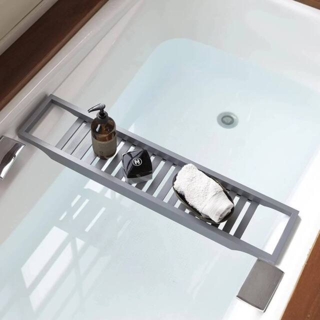 FLAVORA Slimline Bamboo Bath Bridge Rack Caddy Shelf- (Grey) in Grey - Size: 100 cm x 15 cm - image 1