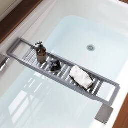 FLAVORA Slimline Bamboo Bath Bridge Rack Caddy Shelf- (Grey) in Grey - Size: 100 cm x 15 cm