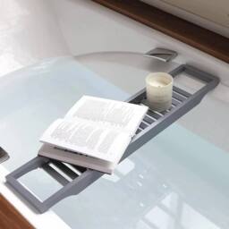 FLAVORA Slimline Bamboo Bath Bridge Rack Caddy Shelf- (Grey) in Grey - Size: 100 cm x 15 cm - thumbnail 2