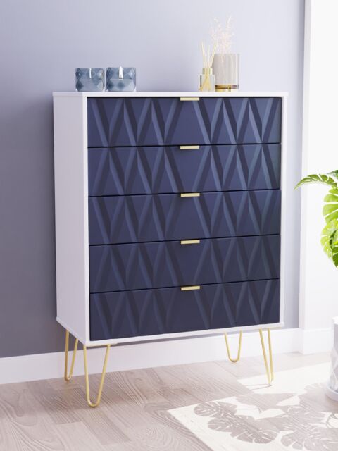 Ready Assembled 2 U Dallas 5 Drawer Chest (Ready Assembled) in Dark Blue - image 1