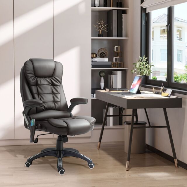 HOMCOM Heated Vibrating Massage Office Chair with Reclining Function in Brown - image 1