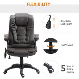HOMCOM Heated Vibrating Massage Office Chair with Reclining Function in Brown - thumbnail 6