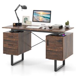 Costway Computer Desk Home Office Desk with Floating Desktop-Coffee in Brown - thumbnail 2