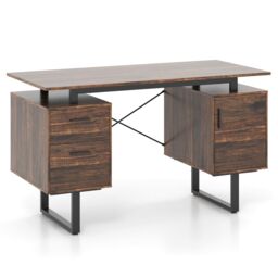 Costway Computer Desk Home Office Desk with Floating Desktop-Coffee in Brown - thumbnail 1
