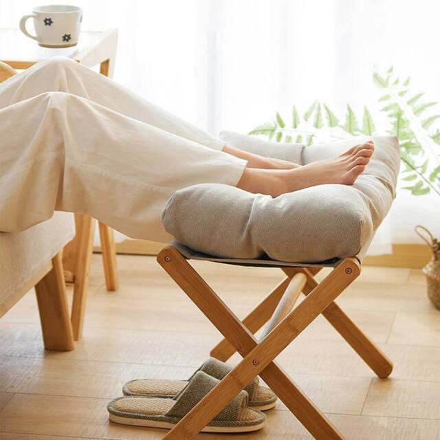 KORVIXA Grey Foldable Foot Stool Bamboo Footrest Ottoman with Pad - Size: 100 cm x 100 cm - image 1