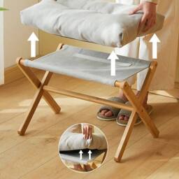 KORVIXA Grey Foldable Foot Stool Bamboo Footrest Ottoman with Pad - Size: 100 cm x 100 cm - thumbnail 4