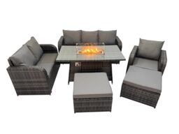Fimous Garden Outdoor Rattan Furniture Set with 2 Big Footstools in Dark Grey - thumbnail 1