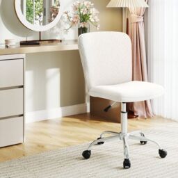 Costway Height-adjustable Ergonomic Chair Office Desk Chair w/ Wheels in White - thumbnail 3