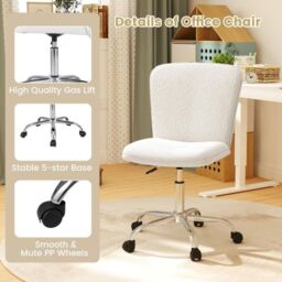 Costway Height-adjustable Ergonomic Chair Office Desk Chair w/ Wheels in White - thumbnail 7