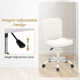 Costway Height-adjustable Ergonomic Chair Office Desk Chair w/ Wheels in White - thumbnail 4