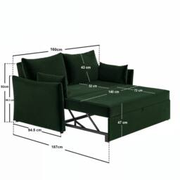 Solace+Co Skyler 2 Seater Velvet Sofa Bed in Green - thumbnail 8
