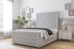"Sloomy Monroe Plush Bed Frame With 50"" Upholstered Headboard in Silver - Size: Small Double" - thumbnail 2