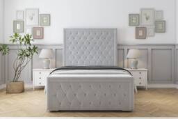 "Sloomy Monroe Plush Bed Frame With 50"" Upholstered Headboard in Silver - Size: Small Double"
