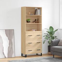 Berkfield Home Highboard Sonoma Oak 69.5x34x180 cm Engineered Wood in Light Brown - thumbnail 2