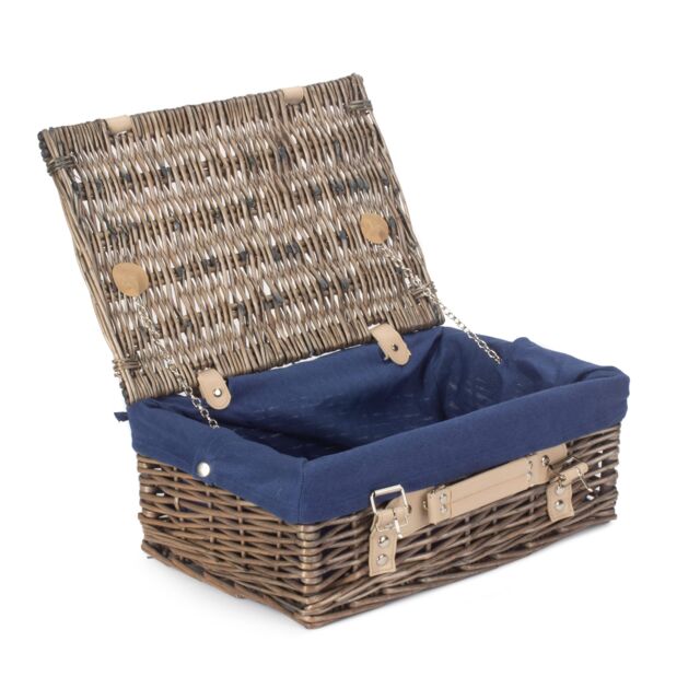 Red Hamper Wicker 36cm Antique Wash Picnic Basket with Cotton Lining in Blue - image 1