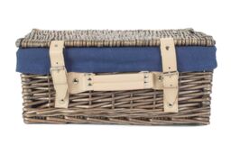 Red Hamper Wicker 36cm Antique Wash Picnic Basket with Cotton Lining in Blue - thumbnail 4