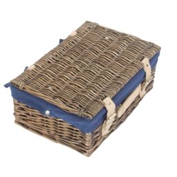 Red Hamper Wicker 36cm Antique Wash Picnic Basket with Cotton Lining in Blue - thumbnail 3